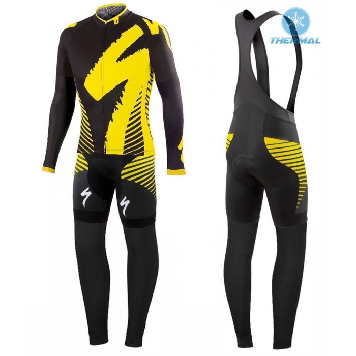 2016 Specialized Team LS Schwarz-Gelb thermisch Fahrradbekleidung Satz Radtrikot Langarm+Lang Trägerhose Radtrikot Kaufen