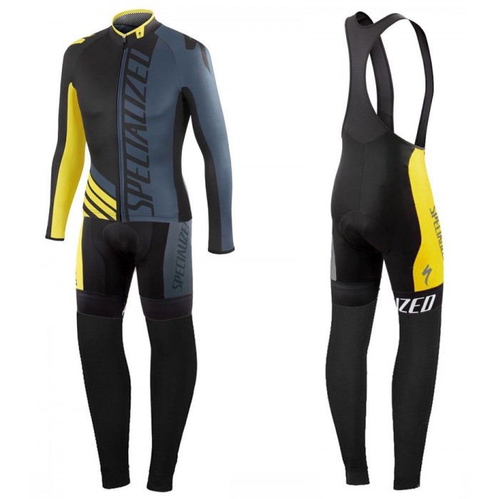 2016 Specialized Pro Team SZK Schwarz-Grau-Gelb Fahrradbekleidung Satz Radtrikot Langarm+Lang Trägerhose Radtrikot Kaufen