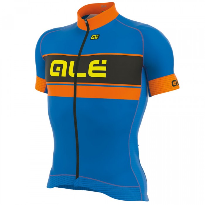 2017 Ale Graphics PRR Bermuda Radtrikot Kurzarm Blau Orange Fluo Radtrikot Kaufen