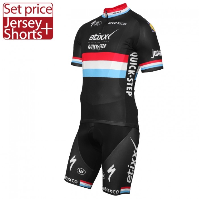 ETIXX-QUICK STEP 2017 Luxembourgian Champion Schwarz Fahrradbekleidung Satz Radtrikot Kurzarm+Kurz Radhose Radtrikot Kaufen