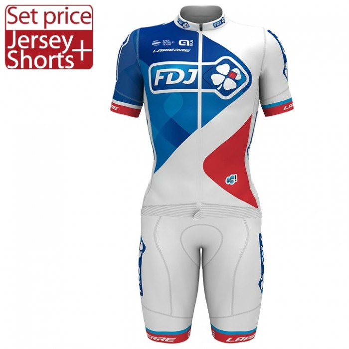 FDJ Pro 2017 Weiß Fahrradbekleidung Satz Radtrikot Kurzarm+Kurz Radhose Radtrikot Kaufen