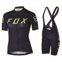 2017 Team FOX Damen Schwarz Gelb Fahrradbekleidung Satz Radtrikot Kurzarm+Kurz Trägerhose Radtrikot Kaufen