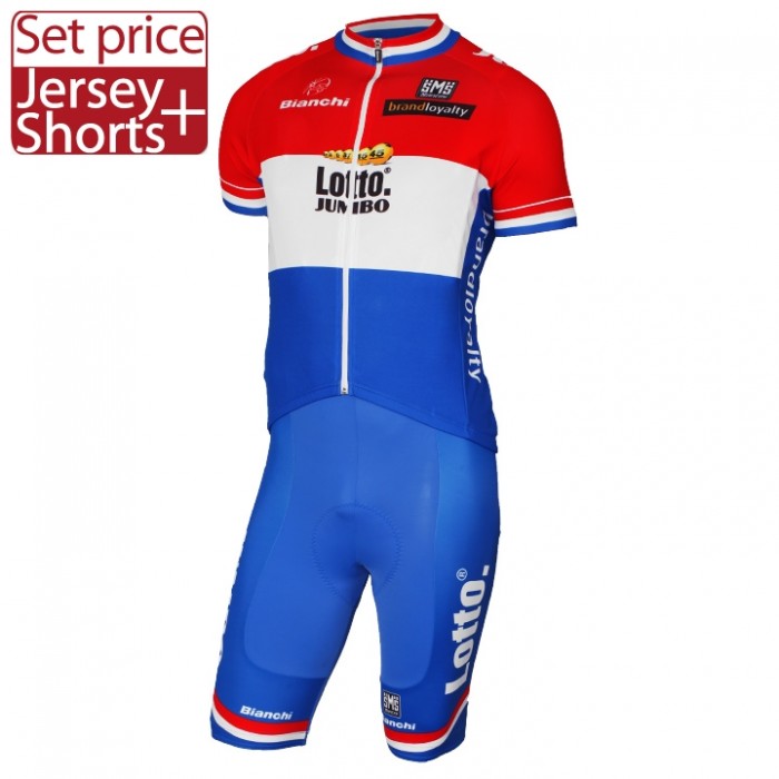 2017 LOTTO JUMBO Netherlands Rot Blau Fahrradbekleidung Satz Radtrikot Kurzarm+Kurz Radhose Radtrikot Kaufen