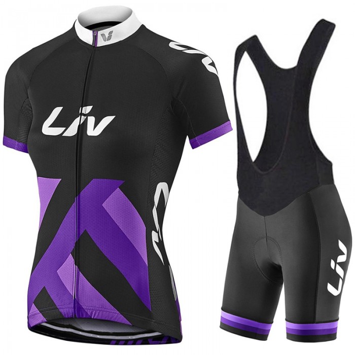 2017 Liv Damen Schwarz-lila Fahrradbekleidung Satz Radtrikot Kurzarm+Kurz Trägerhose 02 Radtrikot Kaufen