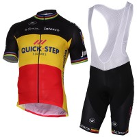 Quick Step Floors 2017 Schwarz Gelb Fahrradbekleidung Satz Radtrikot Kurzarm+Kurz Trägerhose Radtrikot Kaufen