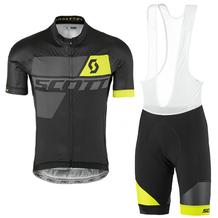 2017 Scott Schwarz Gelb Fahrradbekleidung Satz Radtrikot Kurzarm+Kurz Trägerhose Radtrikot Kaufen
