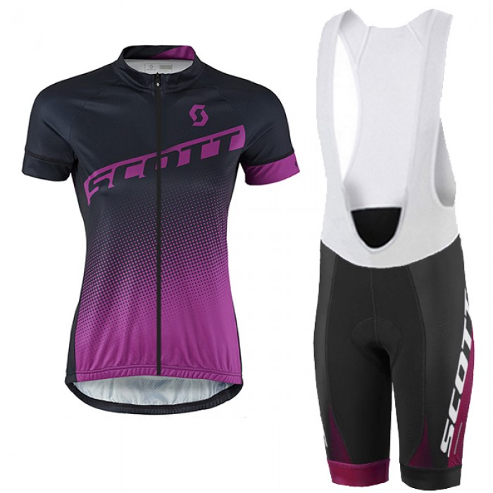 2017 Scott Damen Schwarz violett Fahrradbekleidung Satz Radtrikot Kurzarm+Kurz Trägerhose Radtrikot Kaufen