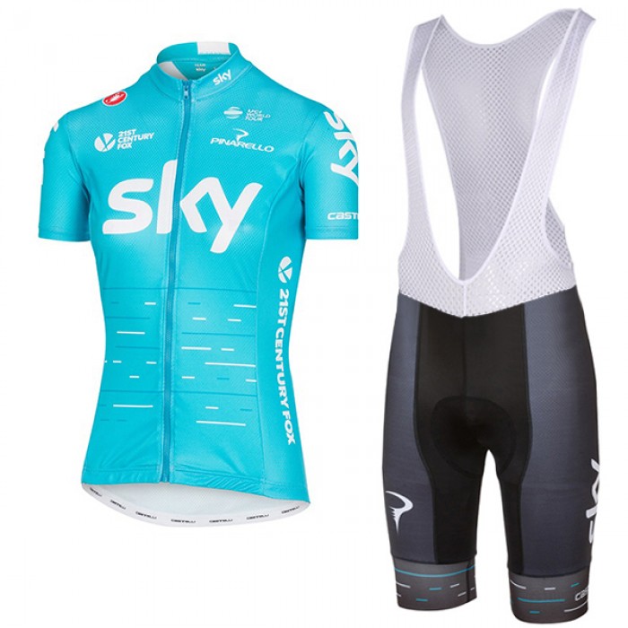 Sky Pro Damen 2017 Blau Fahrradbekleidung Satz Radtrikot Kurzarm+Kurz Trägerhose Radtrikot Kaufen