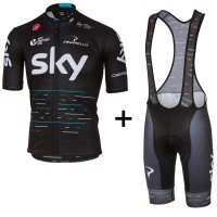 Sky Pro 2017 Schwarz Fahrradbekleidung Satz Radtrikot Kurzarm+Kurz Trägerhose Radtrikot Kaufen
